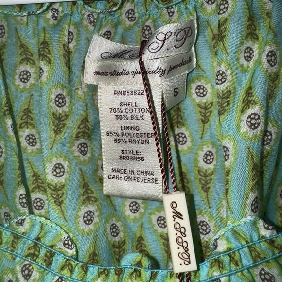 MSSP Green & Blue Floral Boho Peasant Dress Sz S NWT $128 Cotton Silk Blend - Picture 3 of 7